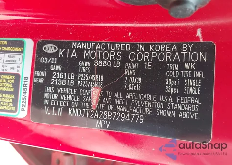 2011 Kia Soul + из США, поврежденный, VIN KNDJT2A28B7294779